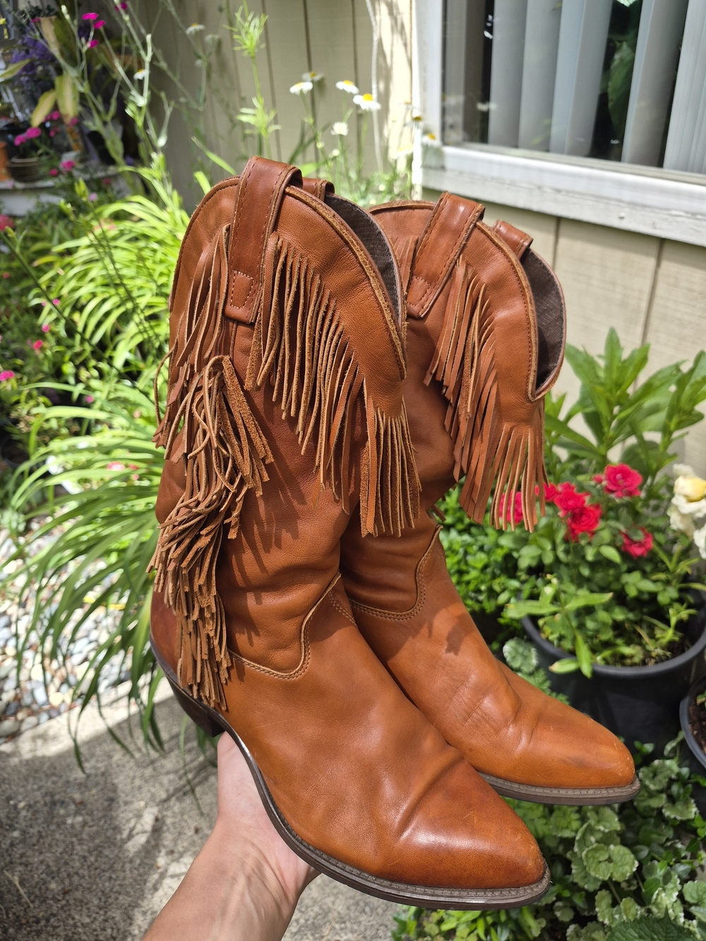 Womens Tan Genuine Leather Fringe Western Leather Boots